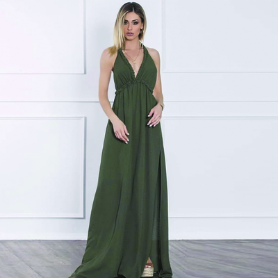 Maxi dress - military green , m, Military Green, medium