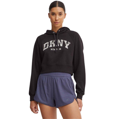 Dkny camo sparkle logo crop hoodie, Black, medium
