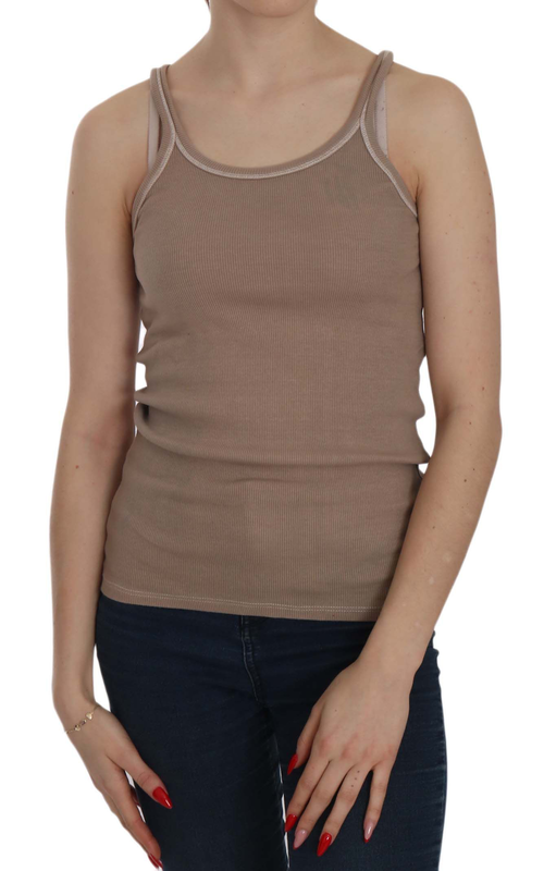 Brown sleeveless spaghetti strap tank blouse-null