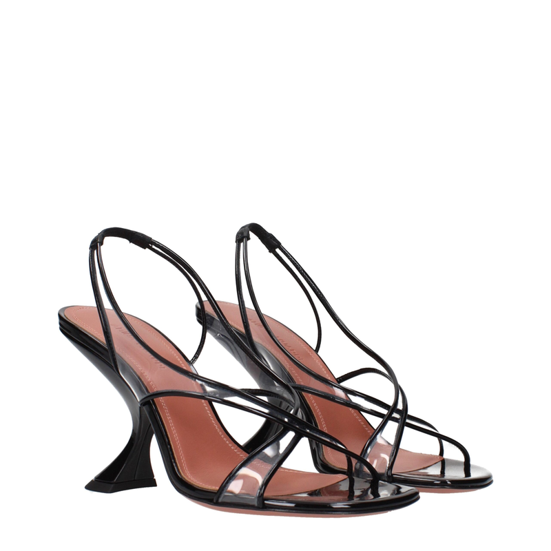 Black leather stiletto heel sandals-null