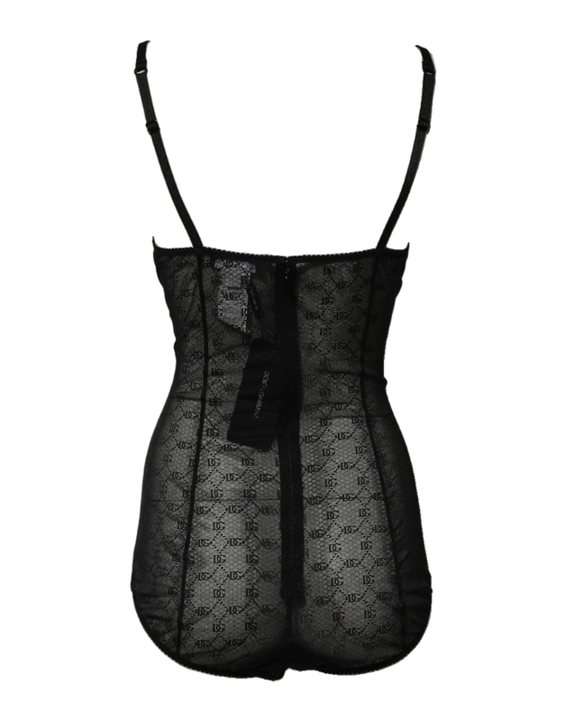 Black nylon stretch bodysuit lingerie underwear-null