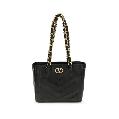 Black napa leather / calf bos taurus shoulder bag, Black, medium