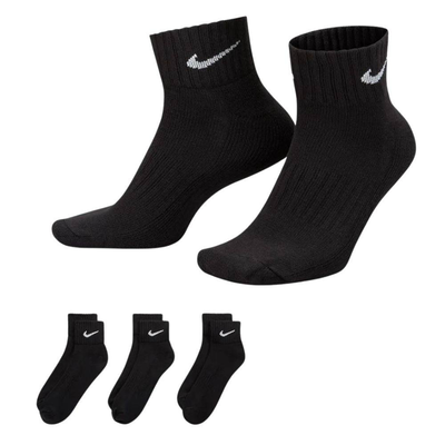 Nike unisex cushion quarter 3pp socks, Black / White, medium