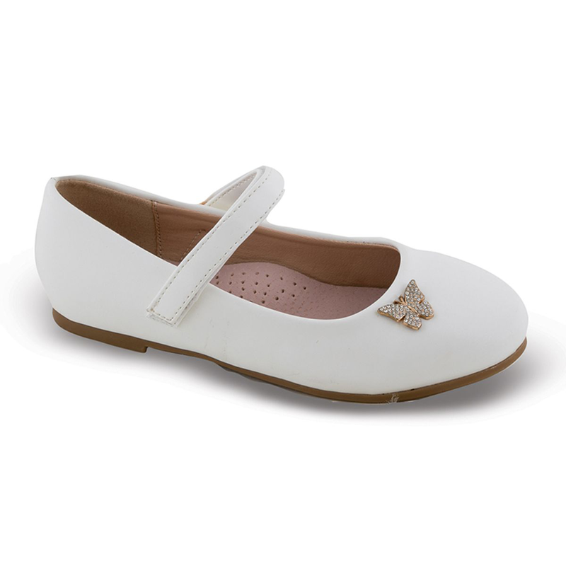 Girls white - ballerina pump with butterfly glitter clasp-null