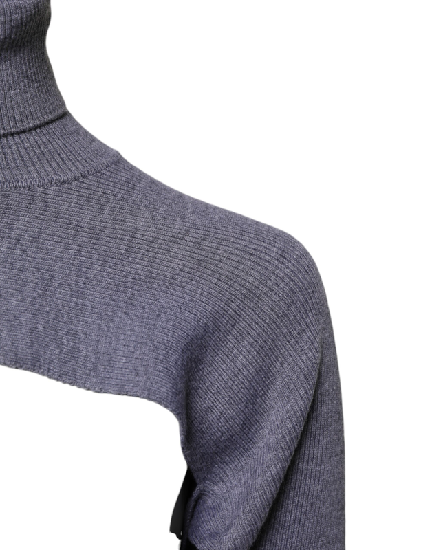Gray wool knit turtleneck cropped top sweater-null