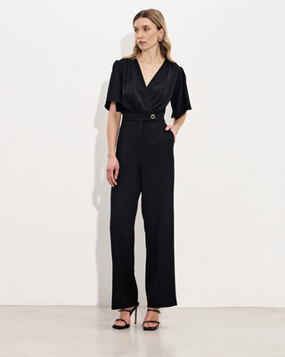 Jumpsuit crepe cross front, Black, medium