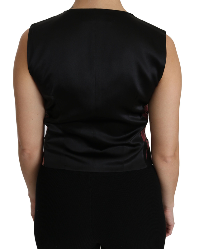 Black pink floral waistcoat vest blouse top-null