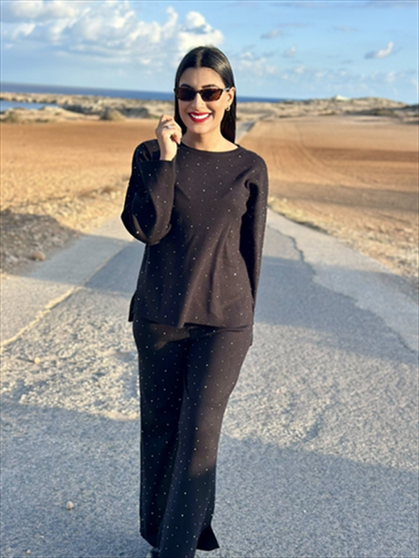 Knit trouser rhinestones-null