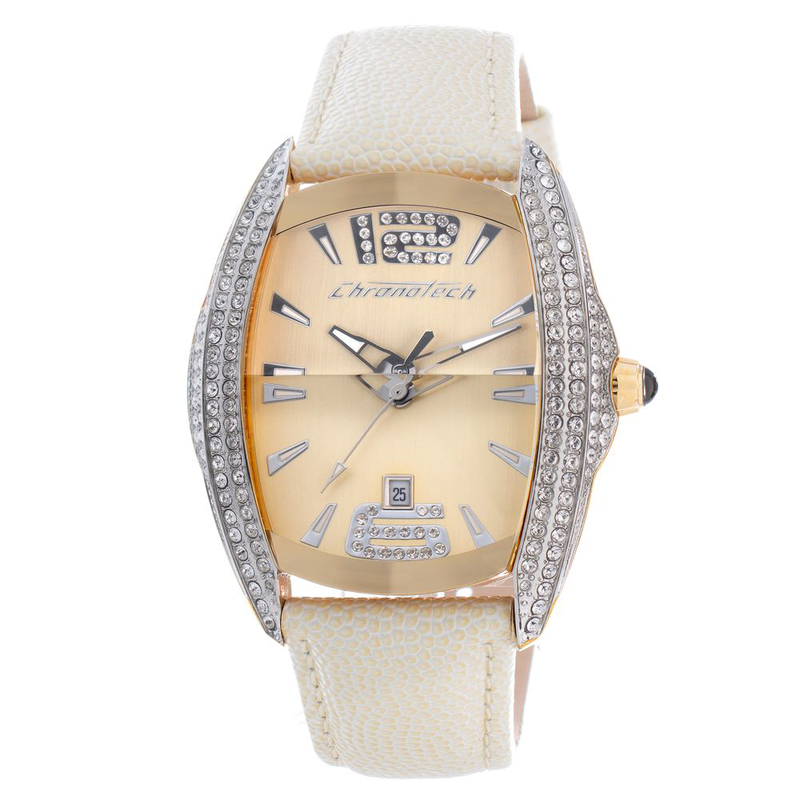Beige leather dress watch-null