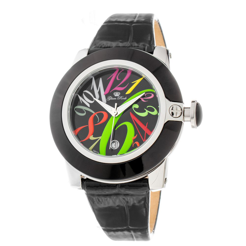 Black leather dress watch-null