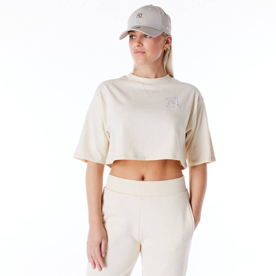 New era mlb diamante crop tee new york yankees, Sand, medium