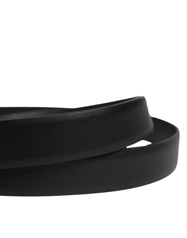 Men black classic leather metal buckle belt-null