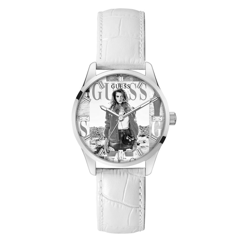 White leather dress watch-null