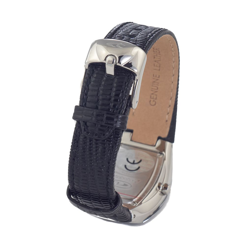Black leather dress watch-null