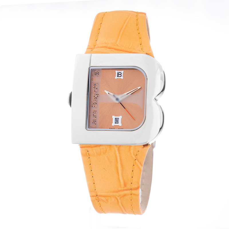 Orange leather dress watch-null