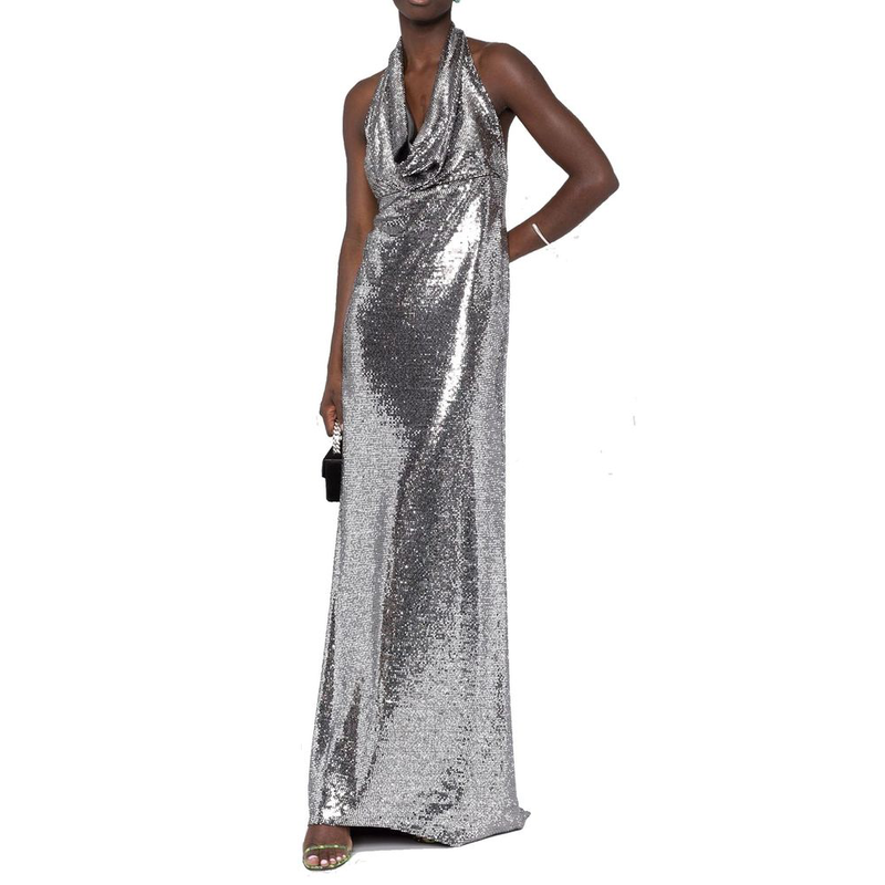 Silver elastane cocktail dress-null