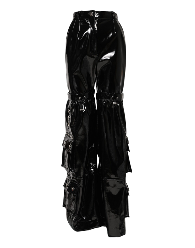 Black high waist cargo bootcut pants-null