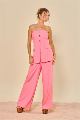 Jumpsuit linen - open, Fuchsia, medium