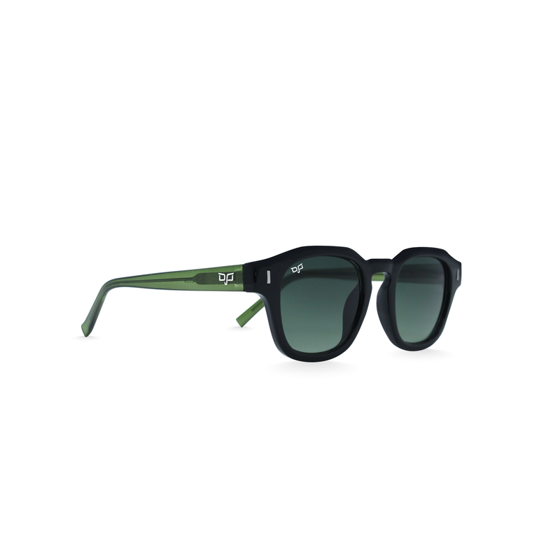OJO sunglasses everyday round shine black frame with clear green temples and gradient green lensesrx image number null