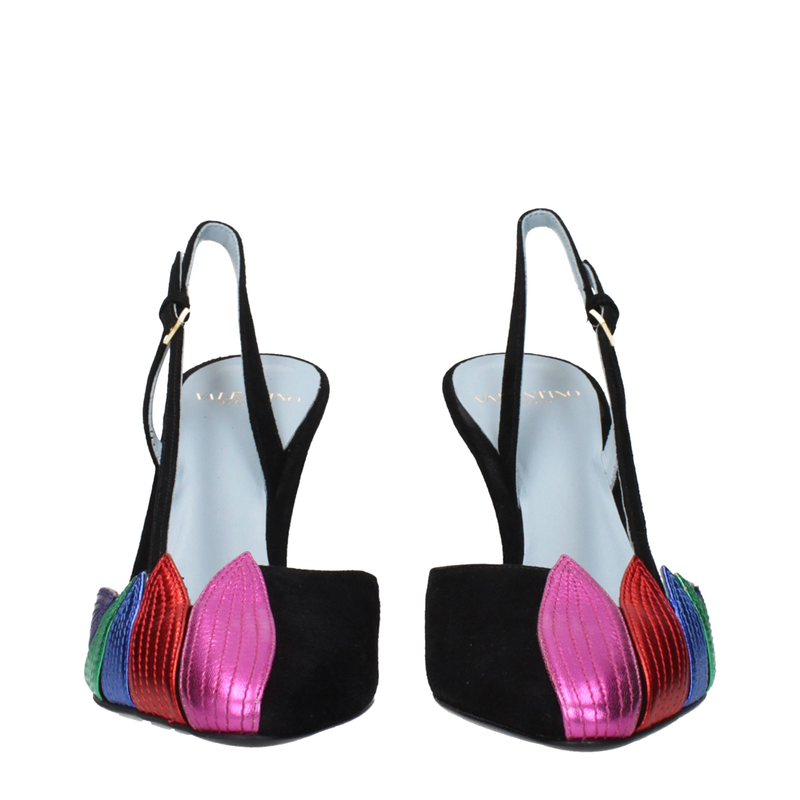 Black leather high heel pumps-null