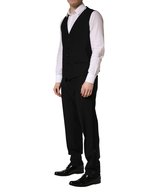 Black wool silk saxophone slim fit 3pc suit-null