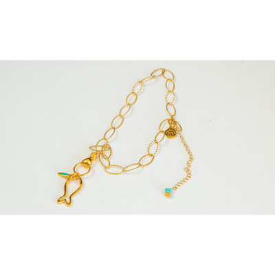 Necklace with Dangling Fish, Gold, medium