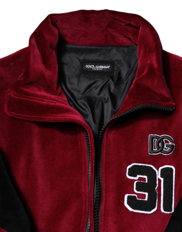Red black cotton logo fullzip bomber jacket-null