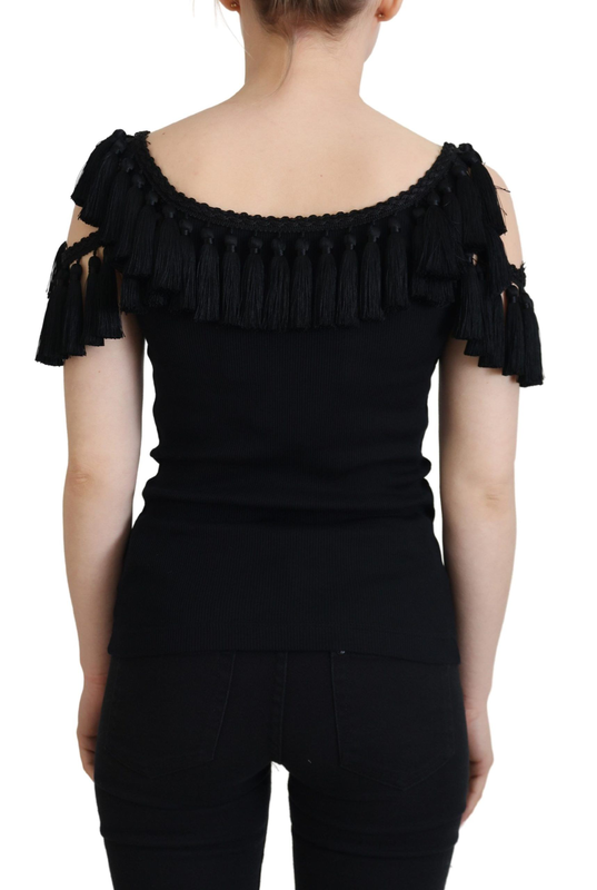 Black tank top blouse tassle cotton blouse-null