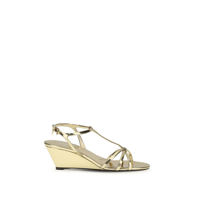 Gold calf leather bos taurus wedge sandals, Gold, medium