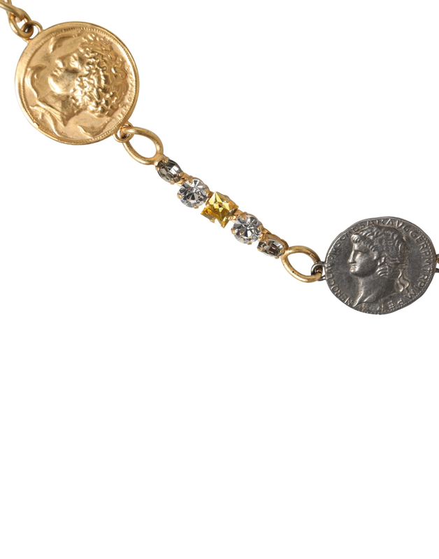 Gold brass chain coin embellished metal buckle belt-null