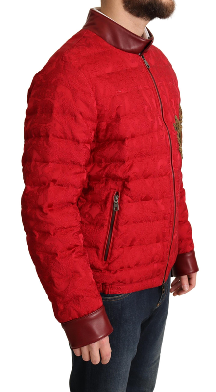 Red brocade bomber gold crown logo coat jacket-null