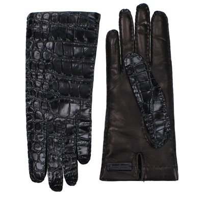 Black leather gloves, Black, medium