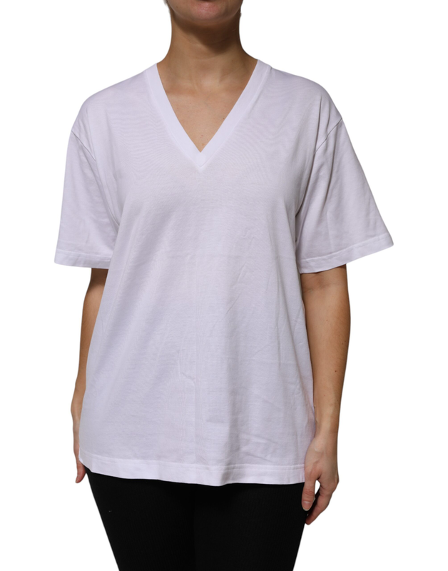 White cotton short sleeves v-neck t-shirt-null