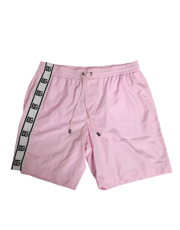 Pink nylon logo side stripe beachwear men swimwear-null