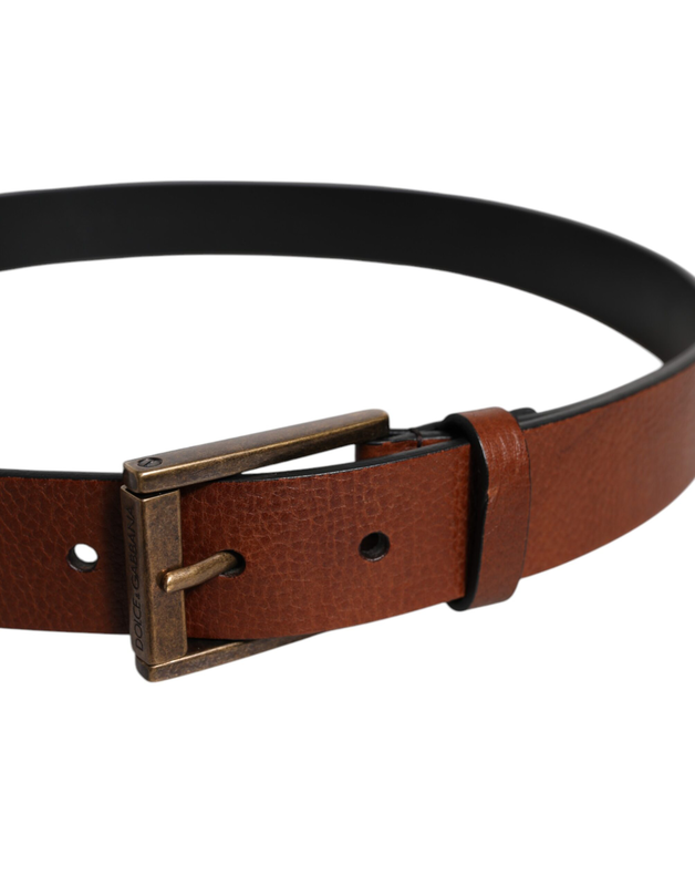 Brown calf leather classic metal buckle belt-null