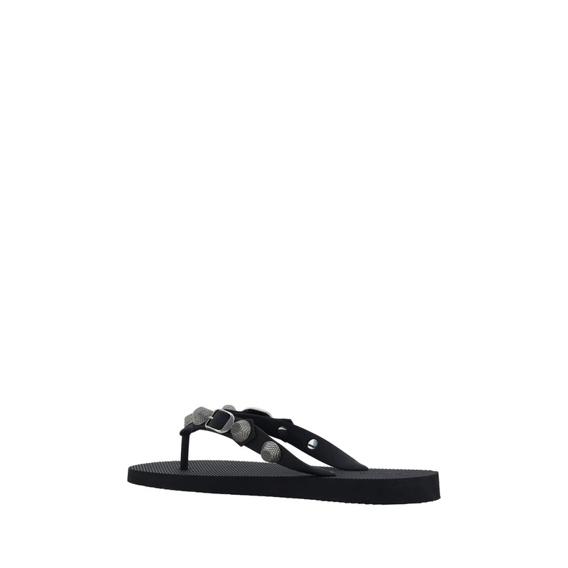 Black polyurethane flat sandals-null