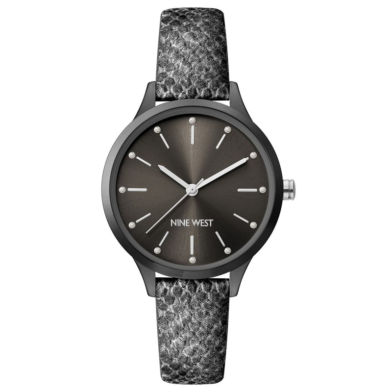 Black leather dress watch-null
