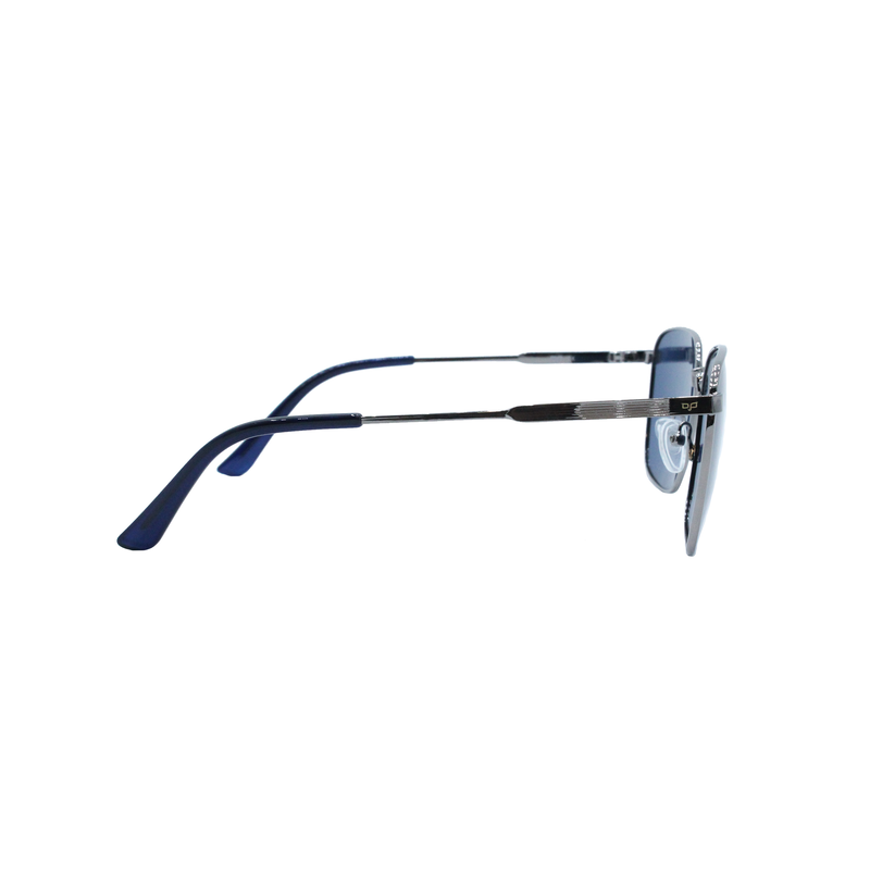 OJO sunglasses square silver frame and temples with polarised blue lenses rx-null