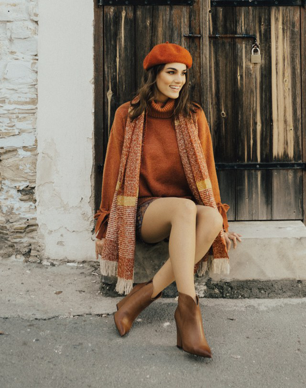 Two tone color block scarf orange - orange-null