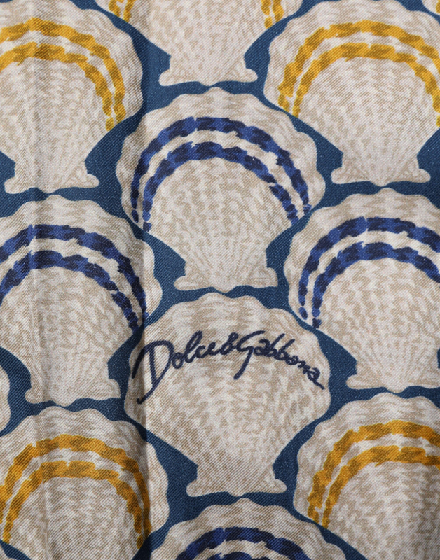 Cream cotton silk hawaii scallop shell print shirt-null