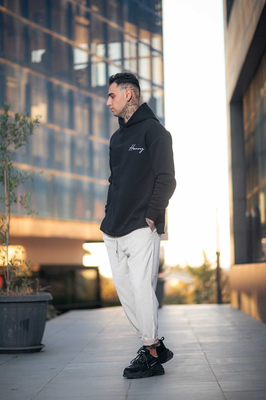 Henry hoodie signature logo, Black, medium
