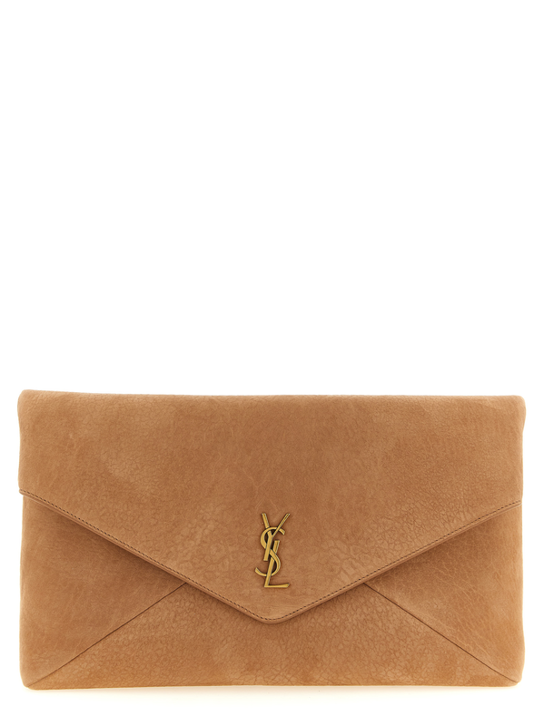 Brown lamb leather clutch bag-null