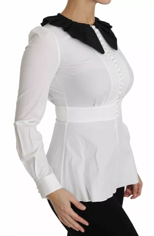 Black white decorative buttons tops shirt blouse-null