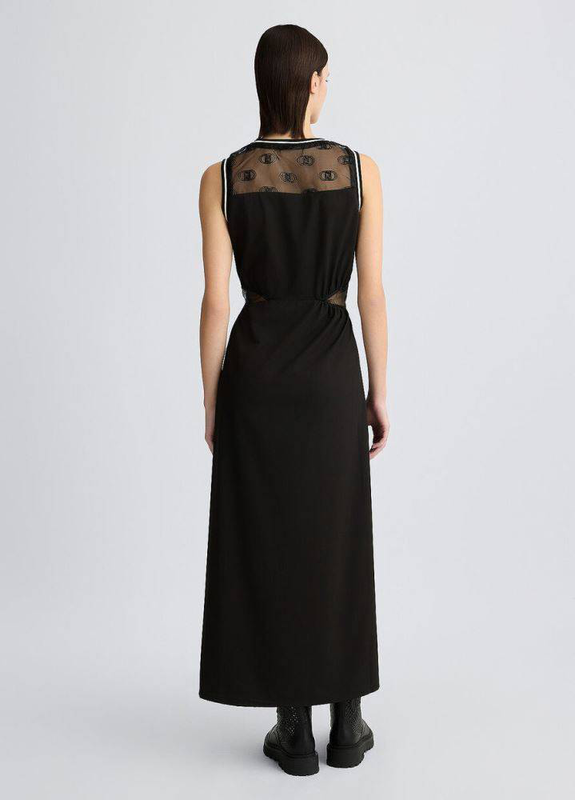 Crew neck dress with tulle details-null