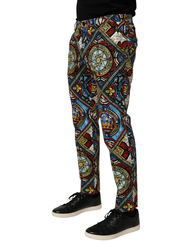 Multicolor stained glass window style print men pants-null