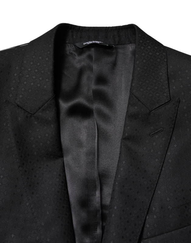 Black jacquard single breasted 2 piece suit-null