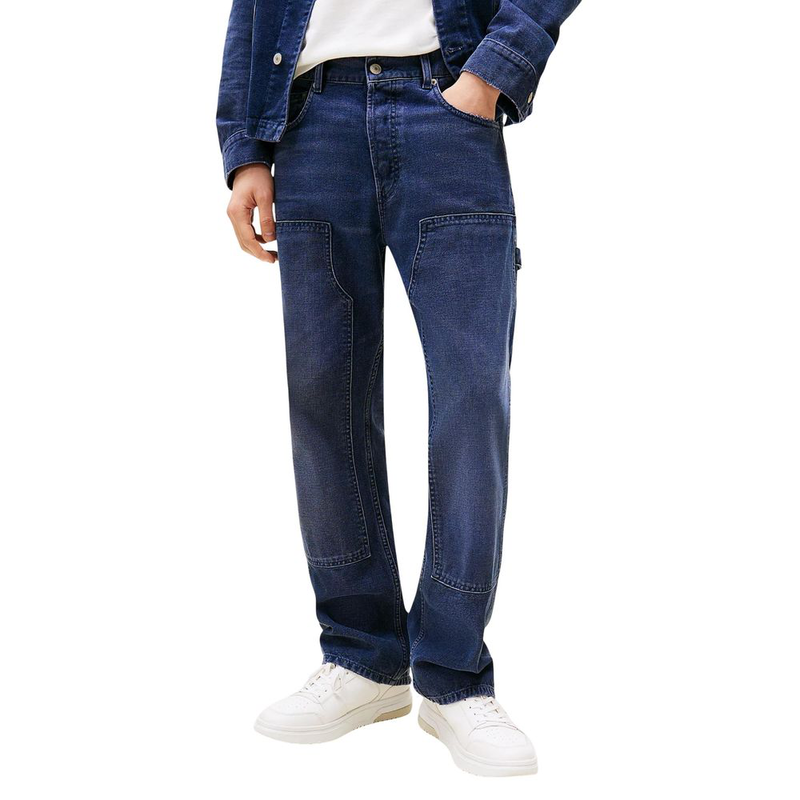 Blue recycled cotton relaxed fit jeans-null