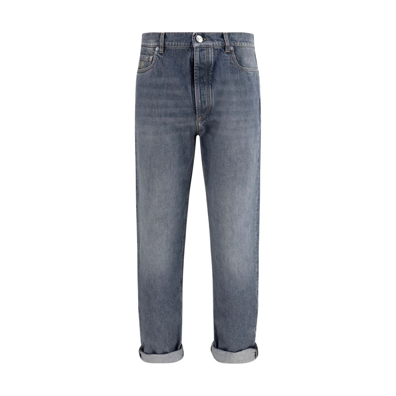Gray cotton straight-leg jeans-null