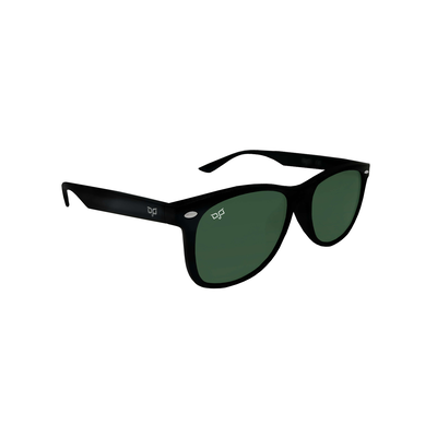 OJO junior sunglasses black frame and temples with green lenses rx