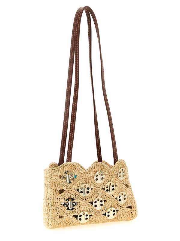 Beige ramie shoulder bag-null